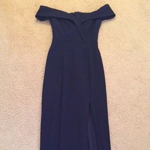 David's Bridal Navy Off the Shoulder Gown Size 3